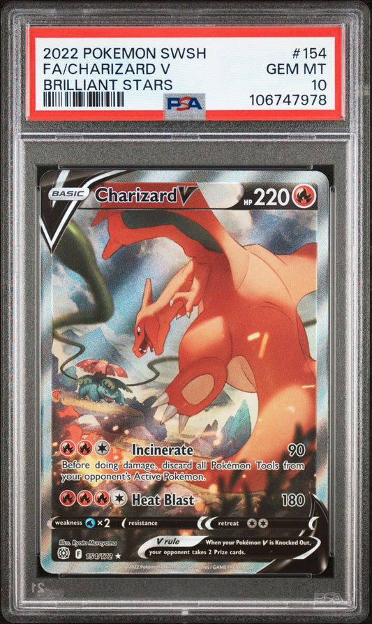 BRILLIANT STARS 154 FULL ART/CHARIZARD V PSA 10